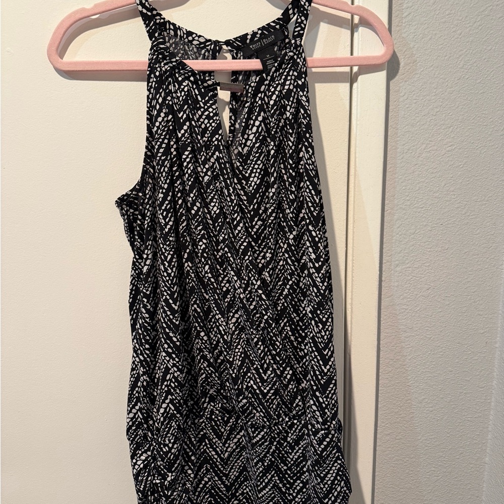 White House Black Market Black and White Chevron Blouse